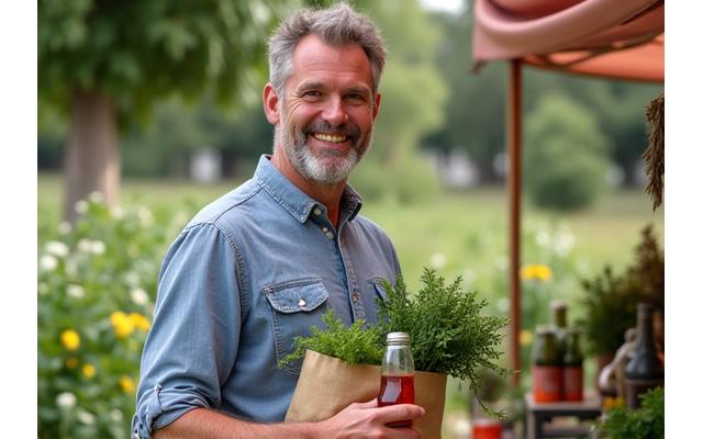 David, a middle-aged man, proudly displaying a reusable coffee cup, signifying his transition to a more sustainable, zero-waste lifestyle.