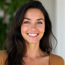 Portrait of Elara Thorne, a calm and confident wellness coach
