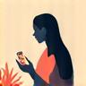 Illustration of a person happily looking at a plant instead of a phone, symbolizing digital detox