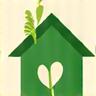 Illustration of a house with a leaf, symbolizing sustainable living