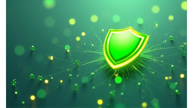 Abstract representation of secure online data protection with a shield icon and digital network lines