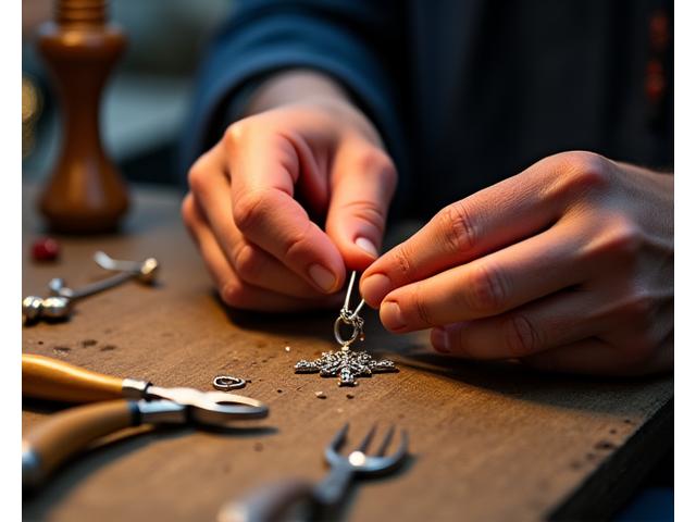 A Peruvian silversmith's hands carefully shaping recycled silver wire into a delicate pendant, with traditional tools scattered on a workbench.